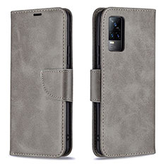 Leather Case Stands Flip Cover Holder B04F for Vivo Y73 (2021) Gray