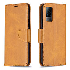 Leather Case Stands Flip Cover Holder B04F for Vivo Y73 (2021) Light Brown