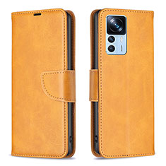 Leather Case Stands Flip Cover Holder B04F for Xiaomi Mi 12T 5G Light Brown