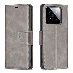 Leather Case Stands Flip Cover Holder B04F for Xiaomi Mi 14 Pro 5G Gray