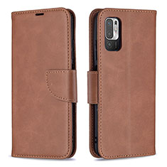 Leather Case Stands Flip Cover Holder B04F for Xiaomi POCO M3 Pro 5G Brown