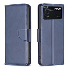 Leather Case Stands Flip Cover Holder B04F for Xiaomi Poco M4 Pro 4G Blue