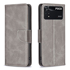 Leather Case Stands Flip Cover Holder B04F for Xiaomi Poco M4 Pro 4G Gray