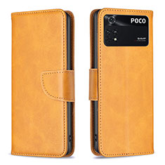 Leather Case Stands Flip Cover Holder B04F for Xiaomi Poco M4 Pro 4G Light Brown