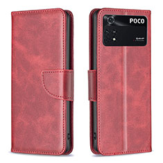 Leather Case Stands Flip Cover Holder B04F for Xiaomi Poco M4 Pro 4G Red