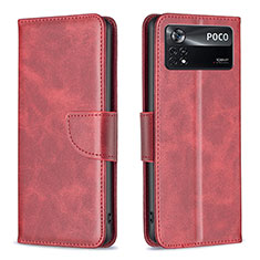 Leather Case Stands Flip Cover Holder B04F for Xiaomi Poco X4 Pro 5G Red