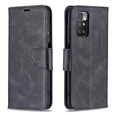 Leather Case Stands Flip Cover Holder B04F for Xiaomi Redmi 10 (2022) Black