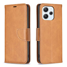 Leather Case Stands Flip Cover Holder B04F for Xiaomi Redmi 12 4G Light Brown