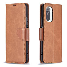 Leather Case Stands Flip Cover Holder B04F for Xiaomi Redmi K40 5G Brown