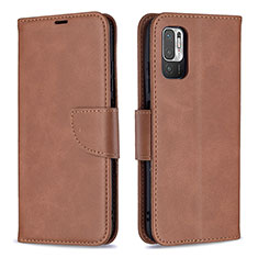 Leather Case Stands Flip Cover Holder B04F for Xiaomi Redmi Note 10 5G Brown