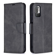 Leather Case Stands Flip Cover Holder B04F for Xiaomi Redmi Note 10T 5G Black