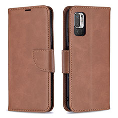 Leather Case Stands Flip Cover Holder B04F for Xiaomi Redmi Note 10T 5G Brown