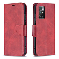 Leather Case Stands Flip Cover Holder B04F for Xiaomi Redmi Note 11 4G (2021) Red