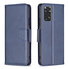 Leather Case Stands Flip Cover Holder B04F for Xiaomi Redmi Note 11 4G (2022) Blue