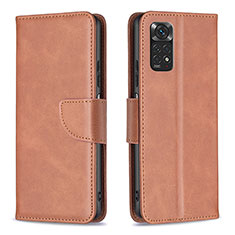 Leather Case Stands Flip Cover Holder B04F for Xiaomi Redmi Note 11 4G (2022) Brown