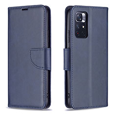 Leather Case Stands Flip Cover Holder B04F for Xiaomi Redmi Note 11 5G Blue