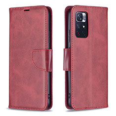 Leather Case Stands Flip Cover Holder B04F for Xiaomi Redmi Note 11 5G Red