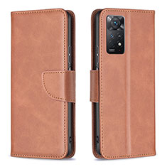 Leather Case Stands Flip Cover Holder B04F for Xiaomi Redmi Note 11 Pro 4G Brown