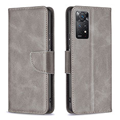 Leather Case Stands Flip Cover Holder B04F for Xiaomi Redmi Note 11 Pro 4G Gray