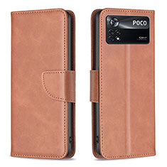 Leather Case Stands Flip Cover Holder B04F for Xiaomi Redmi Note 11E Pro 5G Brown