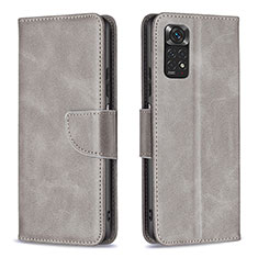 Leather Case Stands Flip Cover Holder B04F for Xiaomi Redmi Note 11S 4G Gray