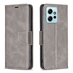 Leather Case Stands Flip Cover Holder B04F for Xiaomi Redmi Note 12 4G Gray