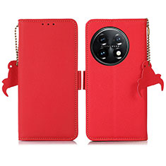 Leather Case Stands Flip Cover Holder B04H for OnePlus 11 5G Red