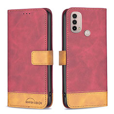 Leather Case Stands Flip Cover Holder B05F for Motorola Moto E20 Red