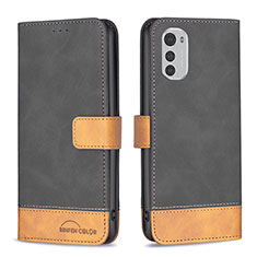 Leather Case Stands Flip Cover Holder B05F for Motorola Moto E32 Black