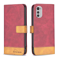 Leather Case Stands Flip Cover Holder B05F for Motorola Moto E32s Red
