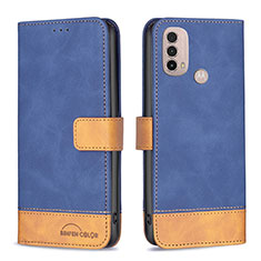 Leather Case Stands Flip Cover Holder B05F for Motorola Moto E40 Blue