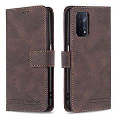 Leather Case Stands Flip Cover Holder B05F for Oppo A54 5G Brown