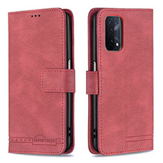 Leather Case Stands Flip Cover Holder B05F for Oppo A74 5G Red