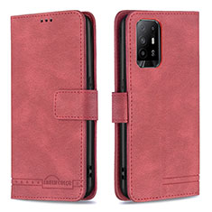 Leather Case Stands Flip Cover Holder B05F for Oppo A94 5G Red