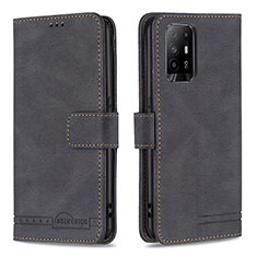 Leather Case Stands Flip Cover Holder B05F for Oppo F19 Pro+ Plus 5G Black