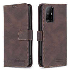 Leather Case Stands Flip Cover Holder B05F for Oppo F19 Pro+ Plus 5G Brown