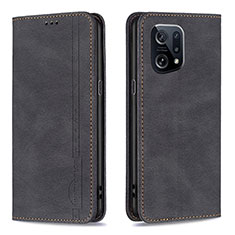 Leather Case Stands Flip Cover Holder B05F for Oppo Find X5 5G Black