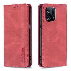 Leather Case Stands Flip Cover Holder B05F for Oppo Find X5 5G Red