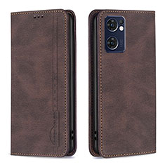 Leather Case Stands Flip Cover Holder B05F for Oppo Find X5 Lite 5G Brown