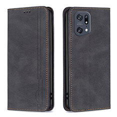 Leather Case Stands Flip Cover Holder B05F for Oppo Find X5 Pro 5G Black