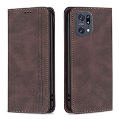 Leather Case Stands Flip Cover Holder B05F for Oppo Find X5 Pro 5G Brown