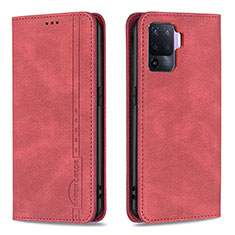 Leather Case Stands Flip Cover Holder B05F for Oppo Reno5 F Red