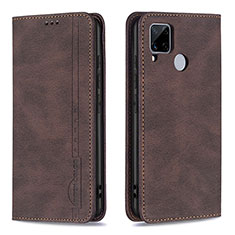 Leather Case Stands Flip Cover Holder B05F for Realme C12 Brown