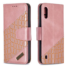 Leather Case Stands Flip Cover Holder B05F for Samsung Galaxy A01 SM-A015 Rose Gold