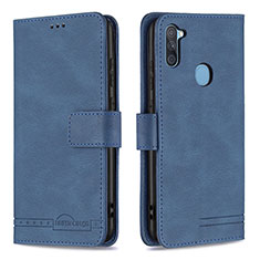 Leather Case Stands Flip Cover Holder B05F for Samsung Galaxy M11 Blue