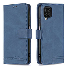 Leather Case Stands Flip Cover Holder B05F for Samsung Galaxy M12 Blue