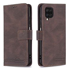 Leather Case Stands Flip Cover Holder B05F for Samsung Galaxy M12 Brown