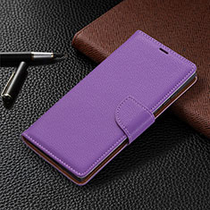 Leather Case Stands Flip Cover Holder B05F for Samsung Galaxy S24 Ultra 5G Purple