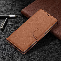 Leather Case Stands Flip Cover Holder B05F for Samsung Galaxy S25 Ultra 5G Brown