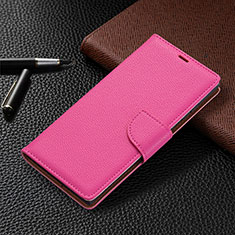 Leather Case Stands Flip Cover Holder B05F for Samsung Galaxy S25 Ultra 5G Hot Pink